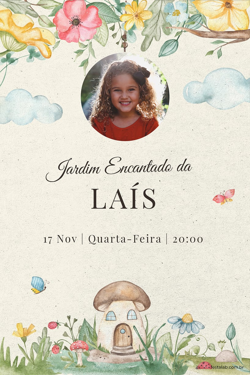Modelo de Convite de Aniversario - Jardim encantado amarela Criar convite de aniversário - Jardim encantado amarela| FestaLab