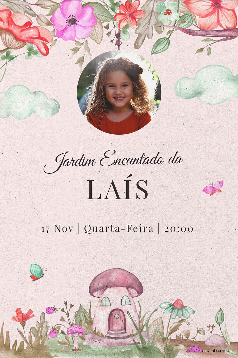 Modelo de Convite de Aniversario - Jardim encantado vermelha Criar convite de aniversário - Jardim encantado vermelha| FestaLab