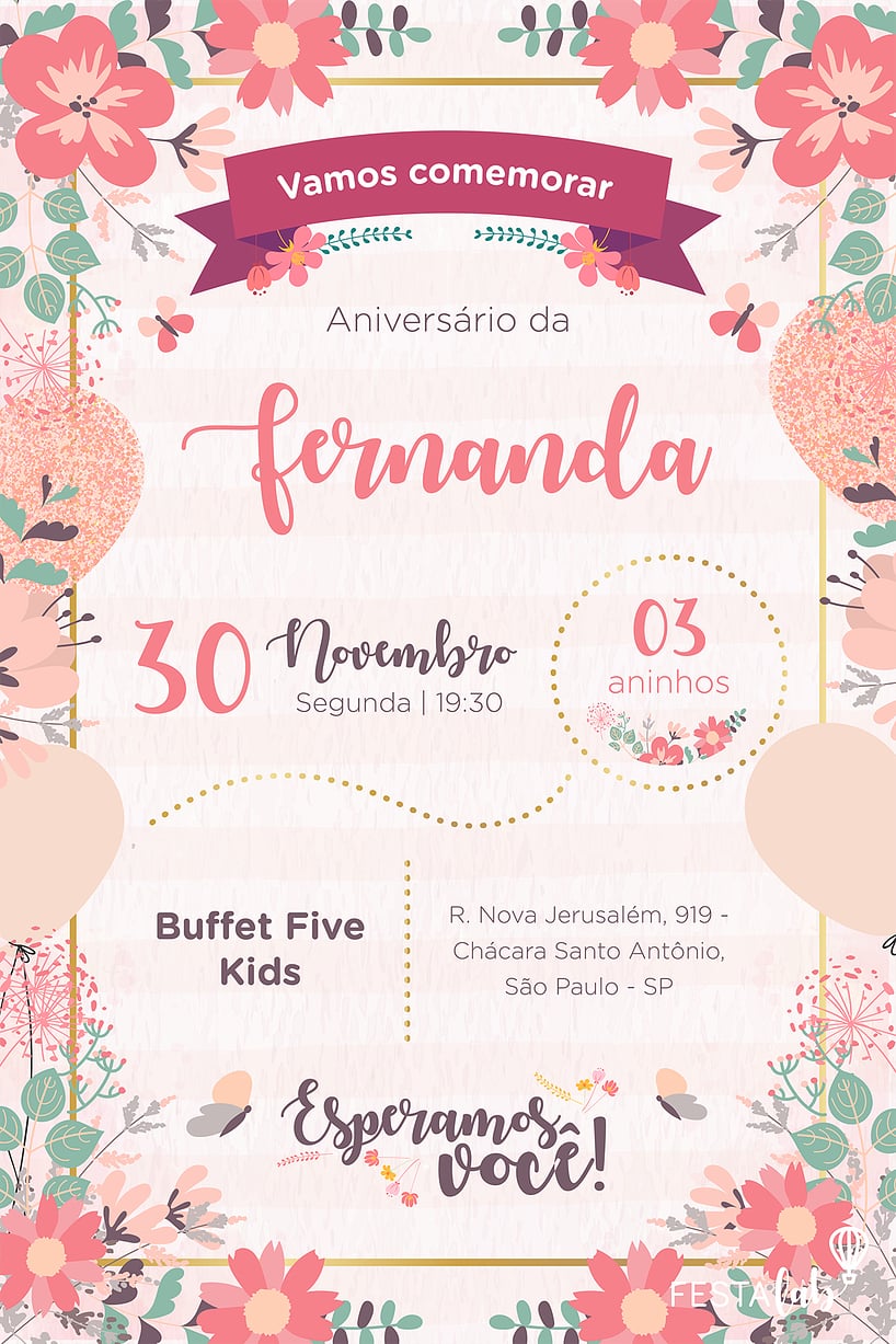 Modelo de Convite de Aniversario - Jardim Encantado Criar convite de aniversário - Jardim Encantado| FestaLab