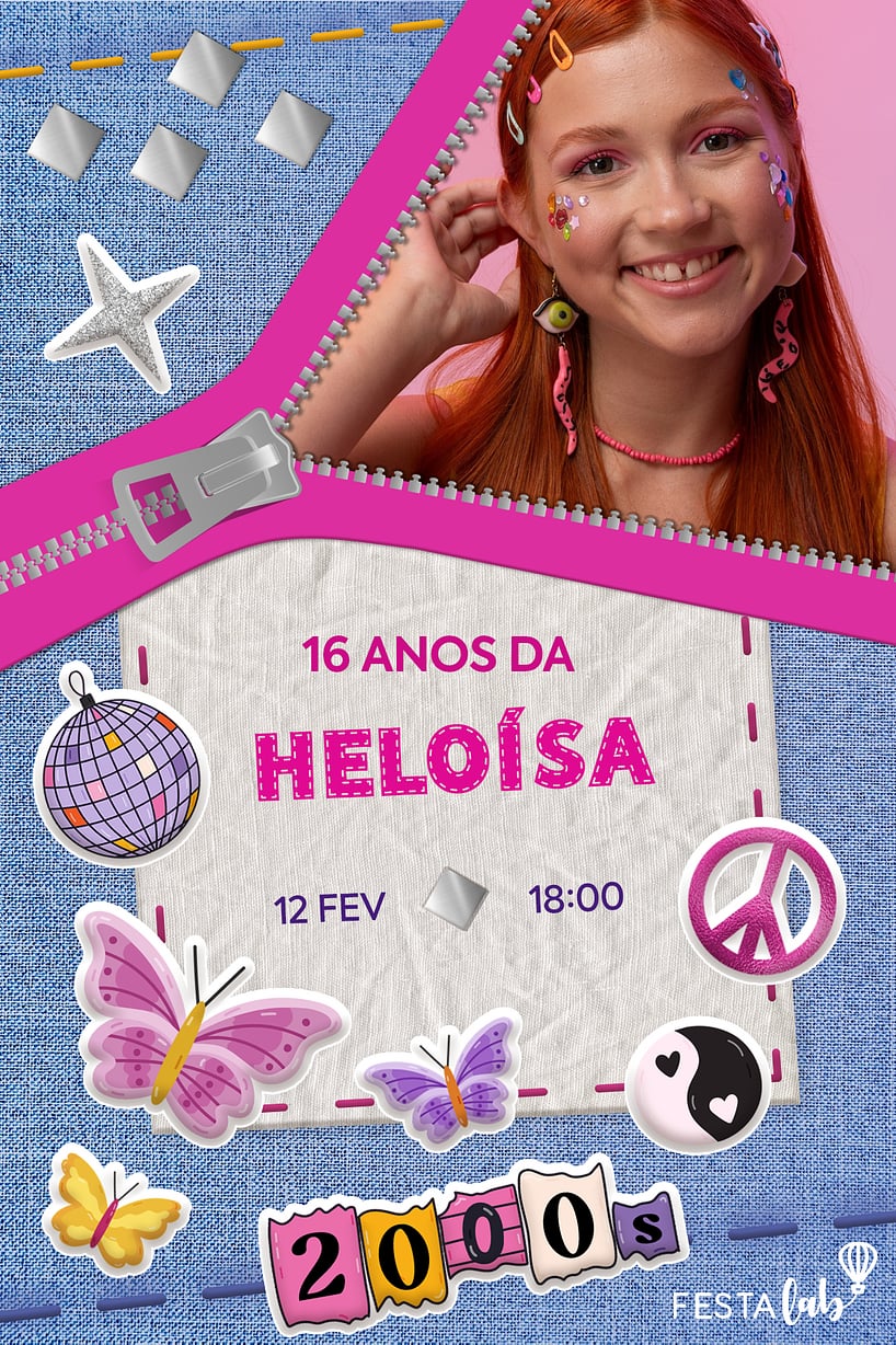 Modelo de Convite de Aniversario - Jeans 2000s Criar convite de aniversário - Jeans 2000s| FestaLab