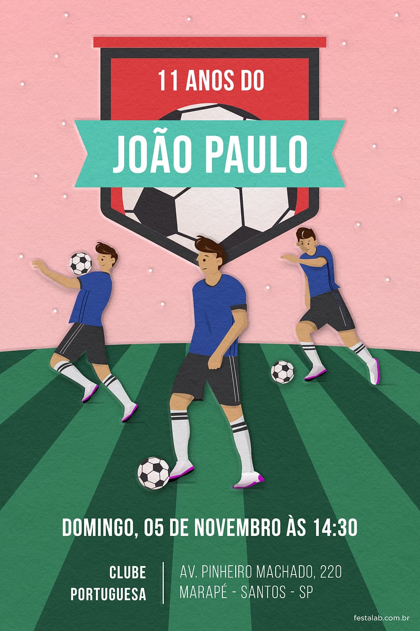 Modelo de Convite de Aniversario - Jogador Rosa Criar convite de aniversário - Jogador Rosa| FestaLab
