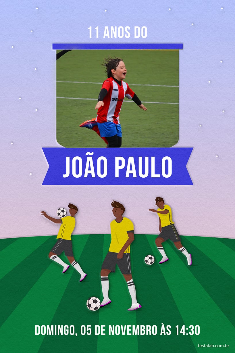 Modelo de Convite de Aniversario - Jogador roxo Criar convite de aniversário - Jogador roxo| FestaLab