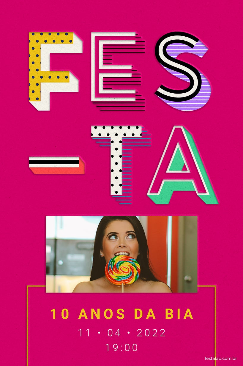 Modelo de Convite de Aniversario - Letras Festivas Criar convite de aniversário - Letras Festivas| FestaLab