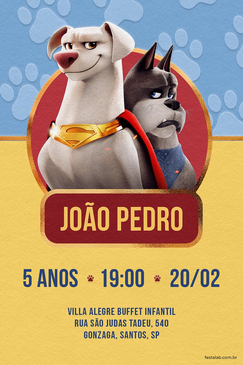 Modelo de Convite de Aniversario - Super pets Azul Criar convite de aniversário - Super pets Azul| FestaLab