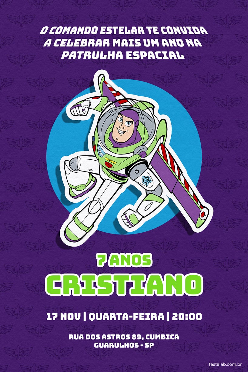 Modelo de Convite de Aniversario - Lightyear Criar convite de aniversário - Lightyear| FestaLab