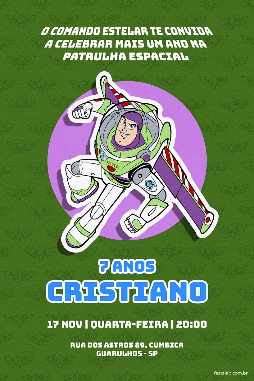Modelo de Convite de Aniversario - Lightyear Verde Criar convite de aniversário - Lightyear Verde| FestaLab