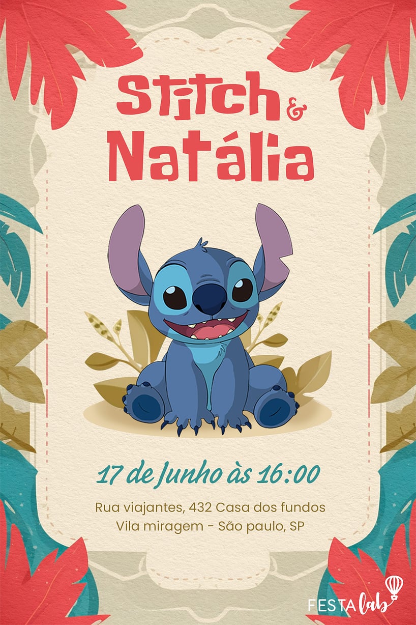 Modelo de Convite de Aniversario - Lilo e Stitch Criar convite de aniversário - Lilo e Stitch| FestaLab