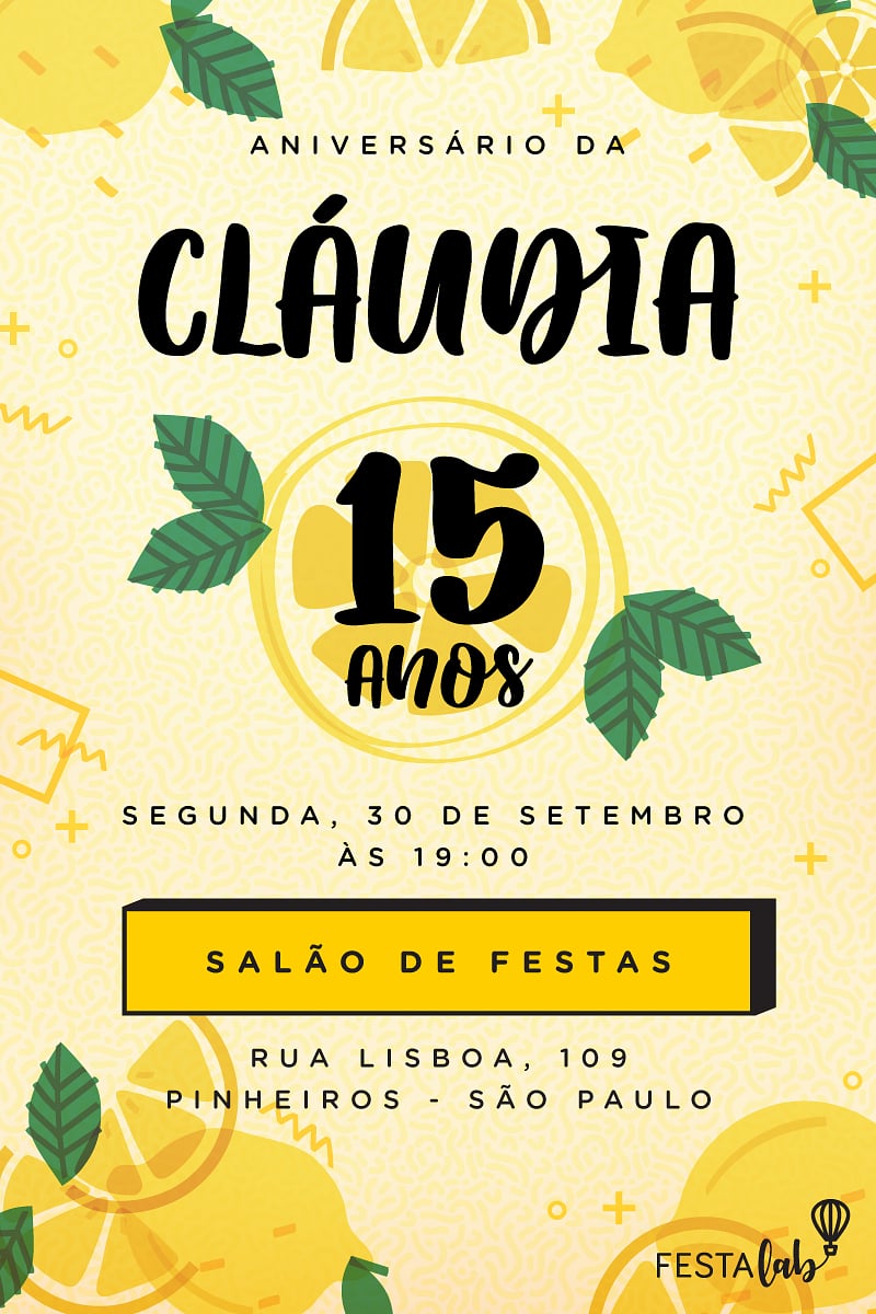 Modelo de Convite de Aniversario - Limao Siciliano Criar convite de aniversário - Limão Siciliano| FestaLab