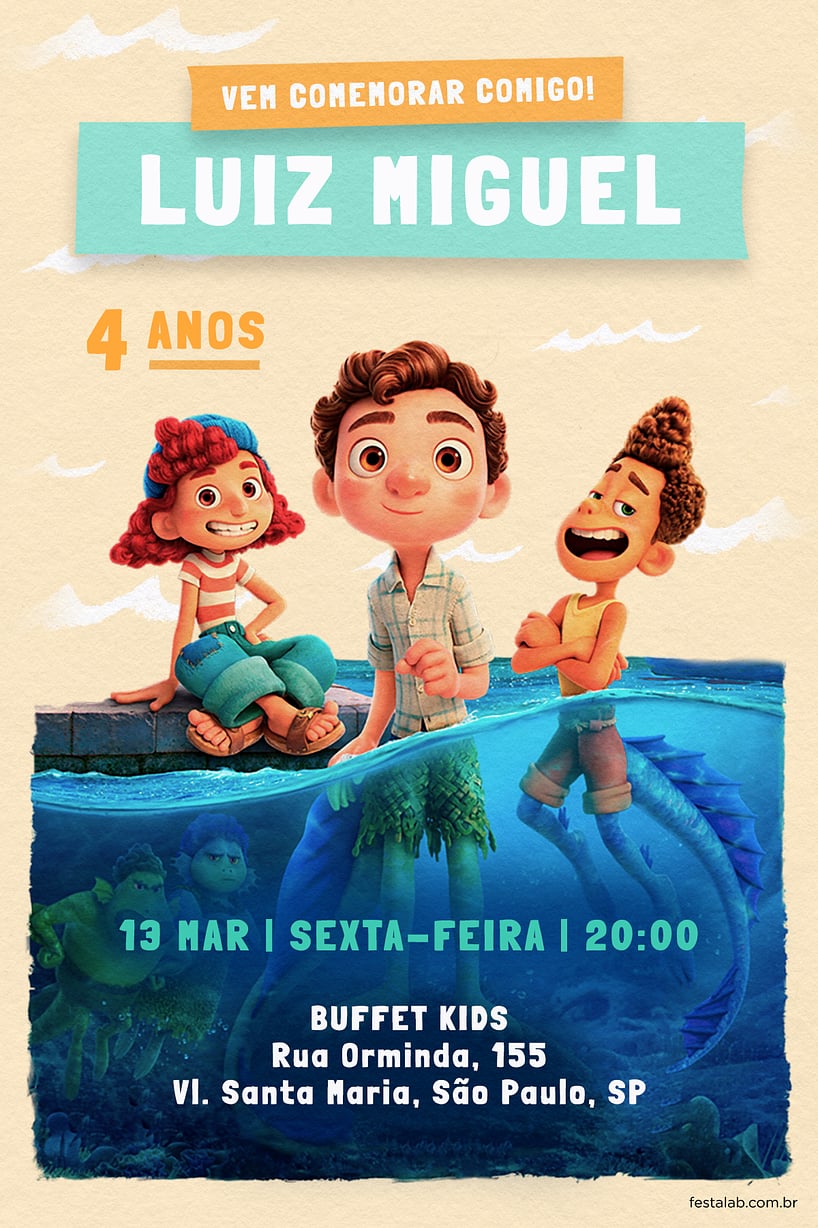 Modelo de Convite de Aniversario - Aventuras de Luca Criar convite de aniversário - Aventuras de Luca| FestaLab