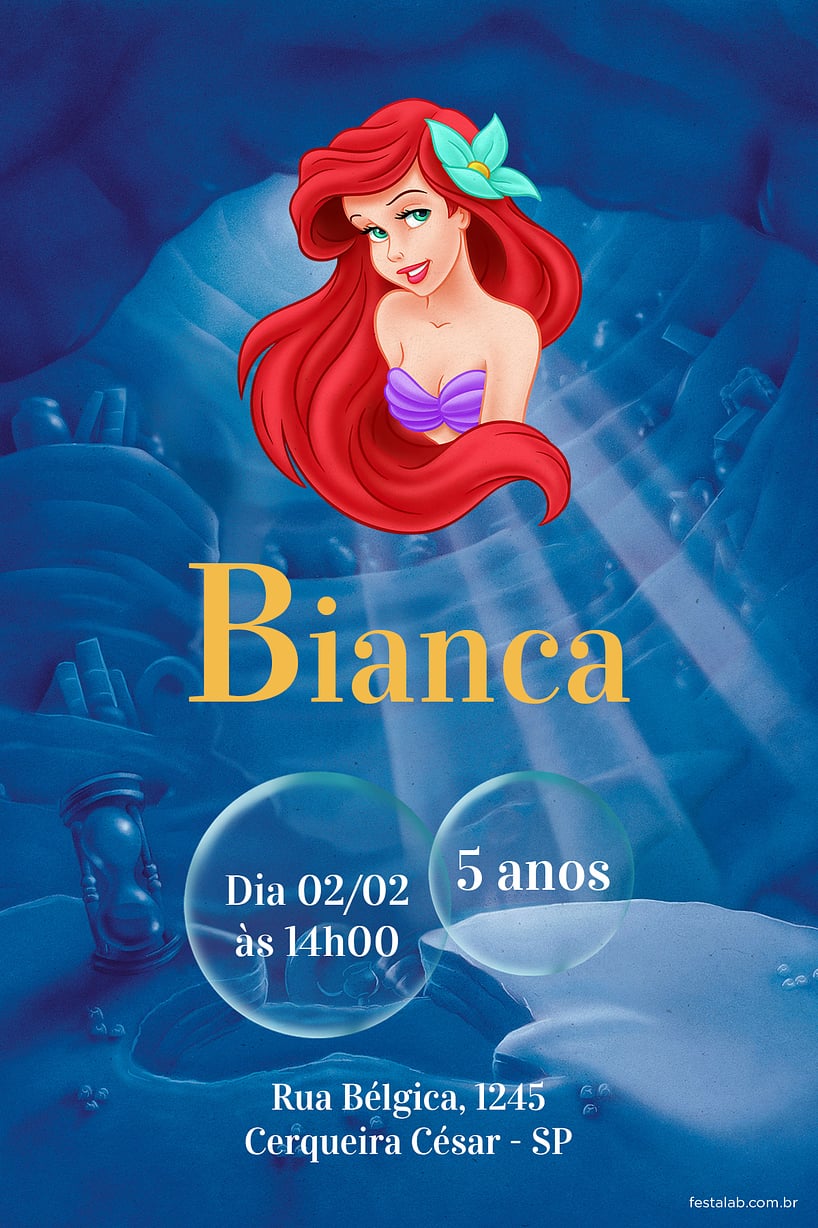 Modelo de Convite de Aniversario - Mar da Ariel Criar convite de aniversário - Mar da Ariel| FestaLab