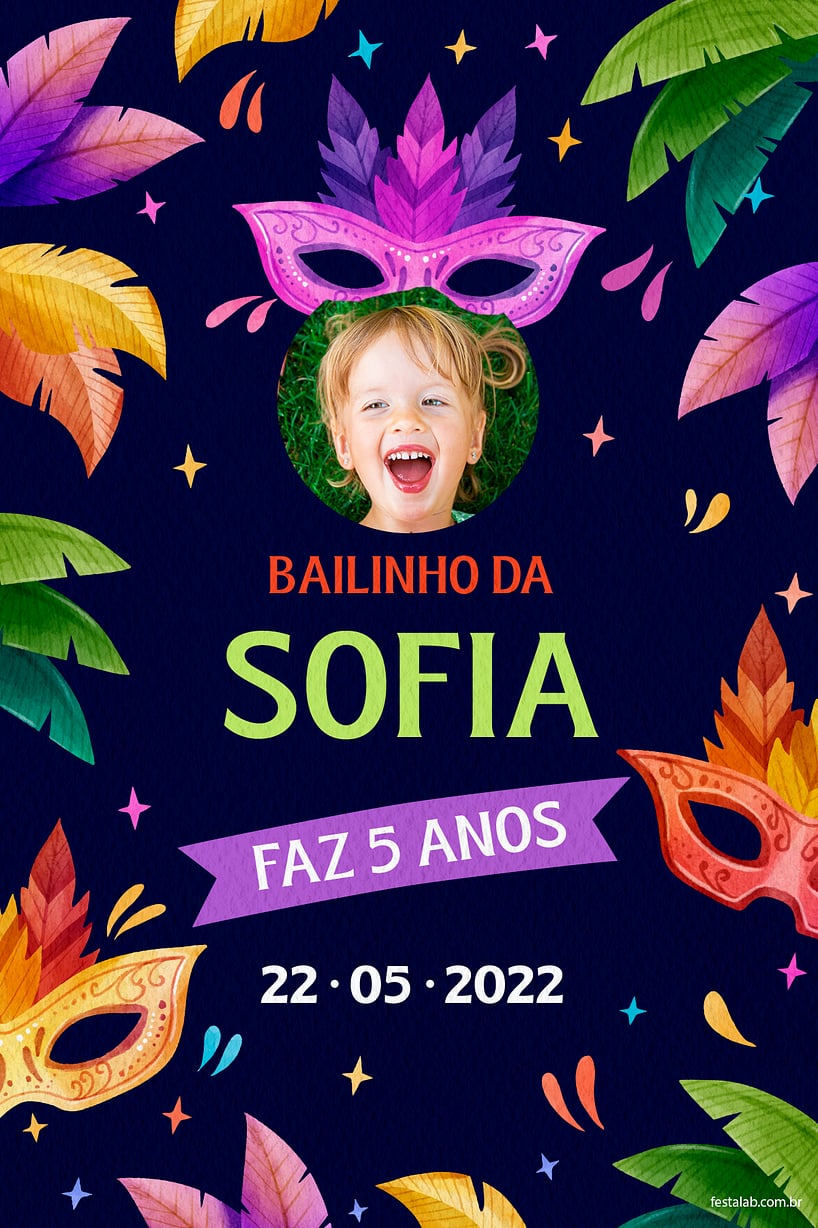 Modelo de Convite de Aniversario - Mascaras de Carnaval Criar convite de aniversário - Mascaras de Carnaval| FestaLab