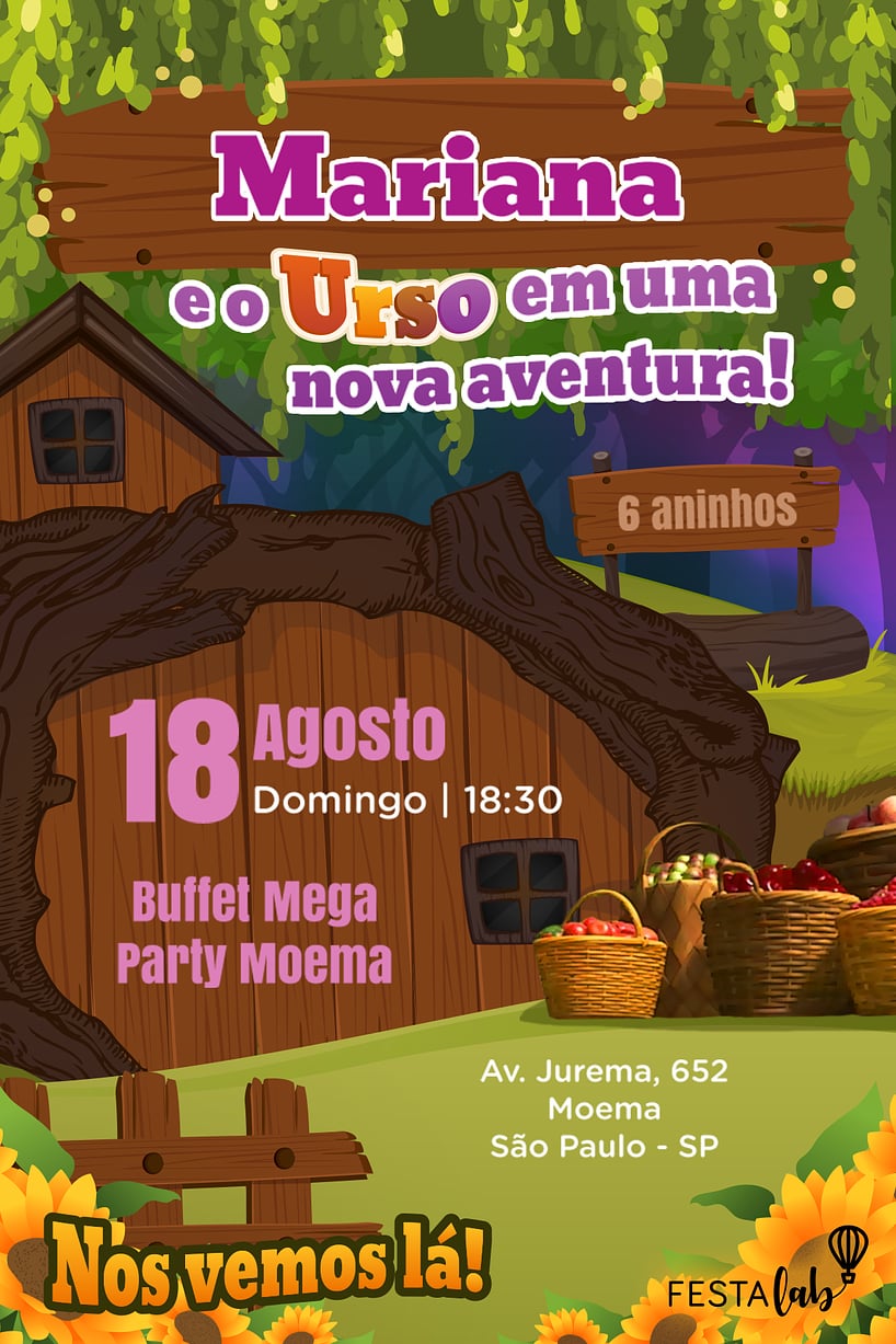 Modelo de Convite de Aniversario - Masha e o Urso Criar convite de aniversário - Masha e o Urso| FestaLab