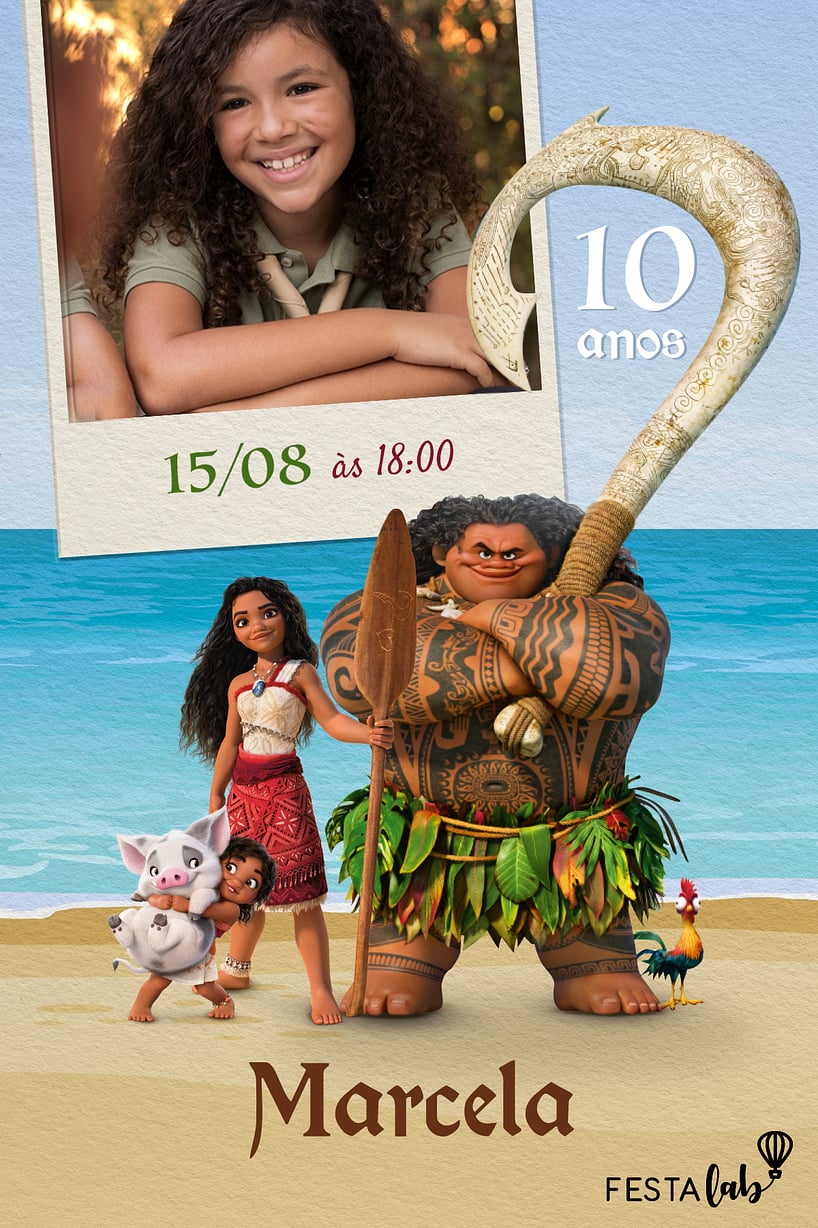 Modelo de Convite de Aniversario - Maui e as Irmas Criar convite de aniversário - Maui e as Irmãs| FestaLab