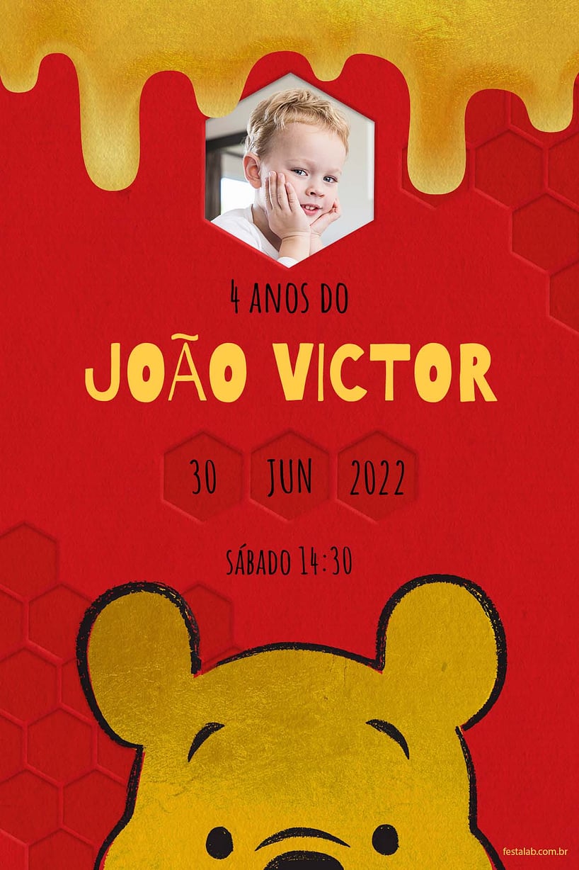 Modelo de Convite de Aniversario - Ursinho Pooh Criar convite de aniversário - Ursinho Pooh| FestaLab