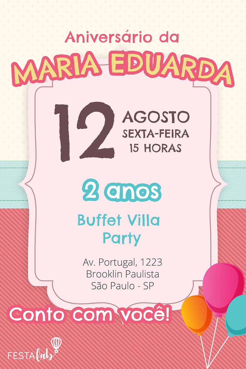 Modelo de Convite de Aniversario - Menina Criar convite de aniversário - Menina| FestaLab
