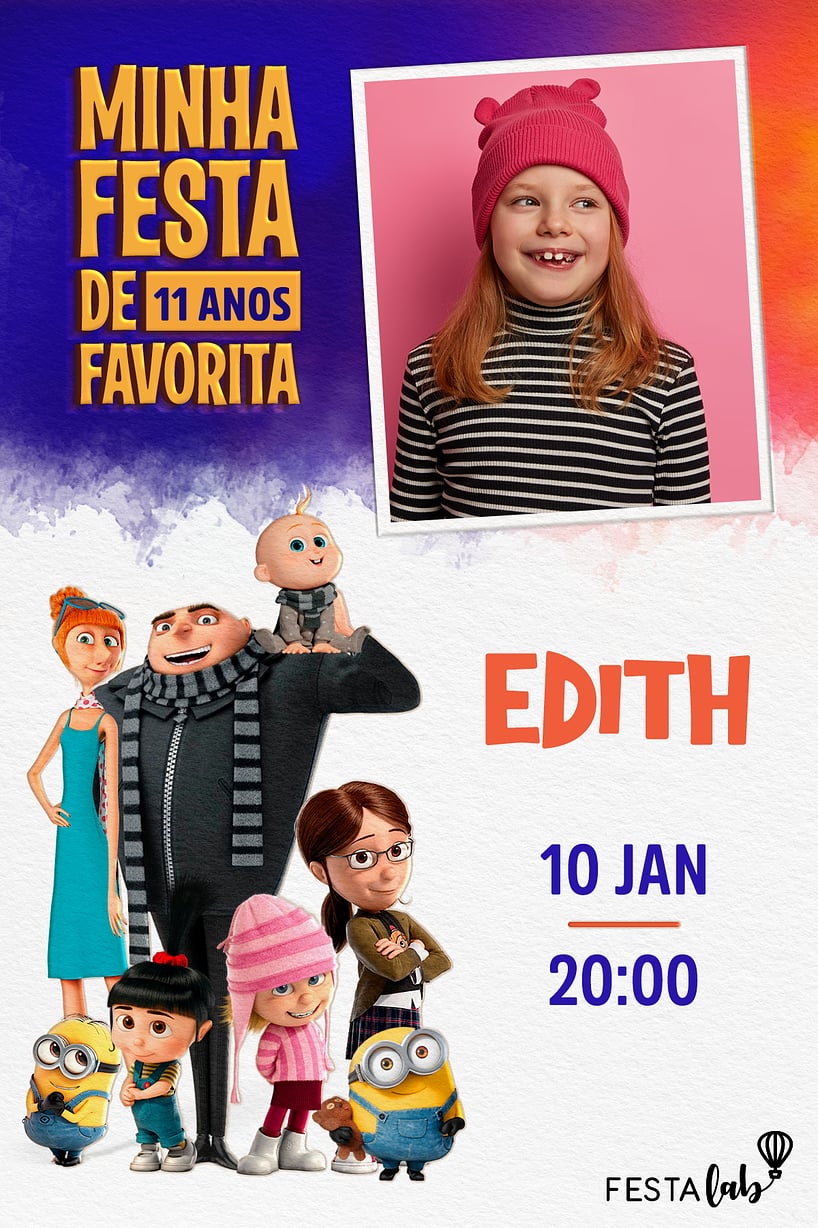 Modelo de Convite de Aniversario - Meu Malvado Favorito Criar convite de aniversário - Meu Malvado Favorito| FestaLab
