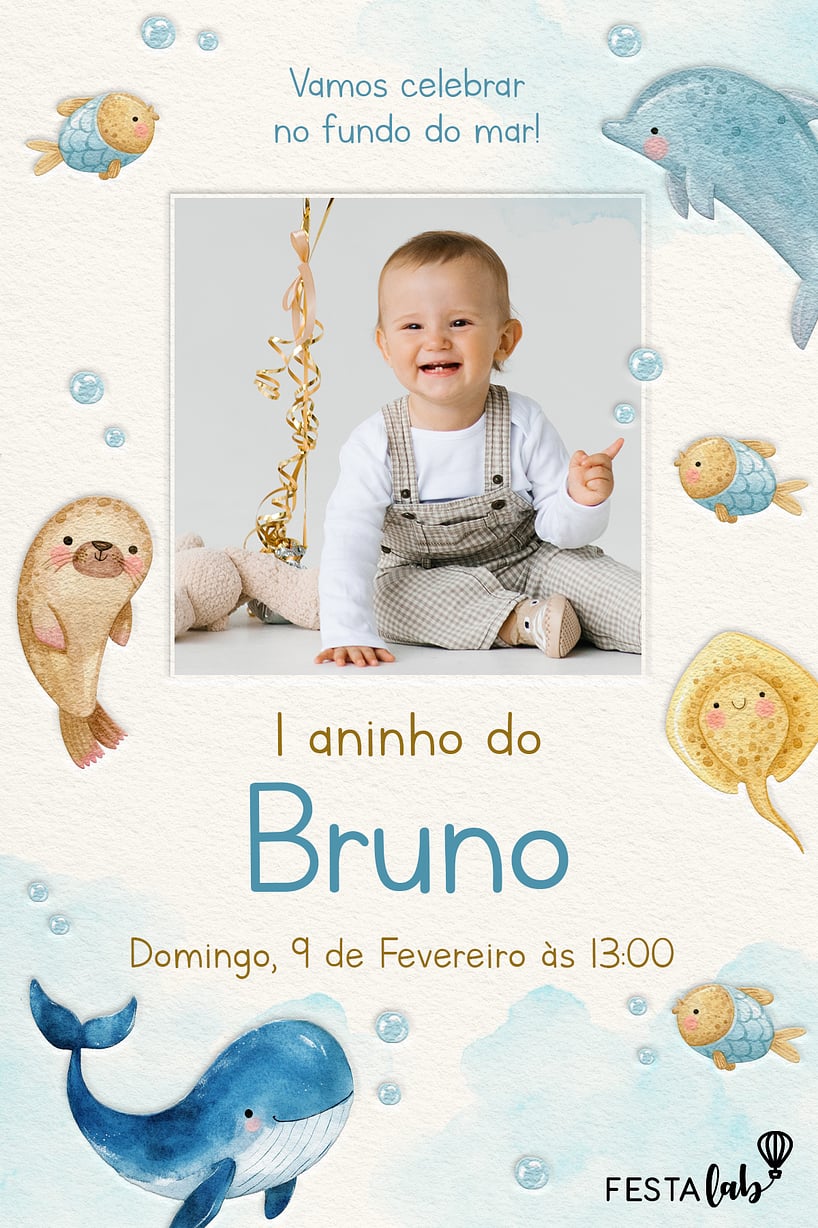 Modelo de Convite de Aniversario - Meu peixinho Criar convite de aniversário - Meu peixinho| FestaLab