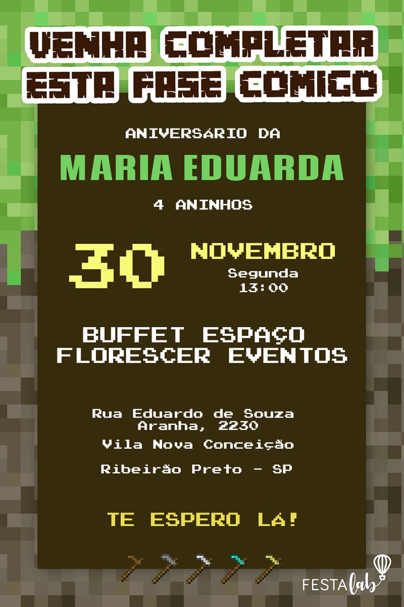 Modelo de Convite de Aniversario - Minecraft Criar convite de aniversário - Minecraft| FestaLab