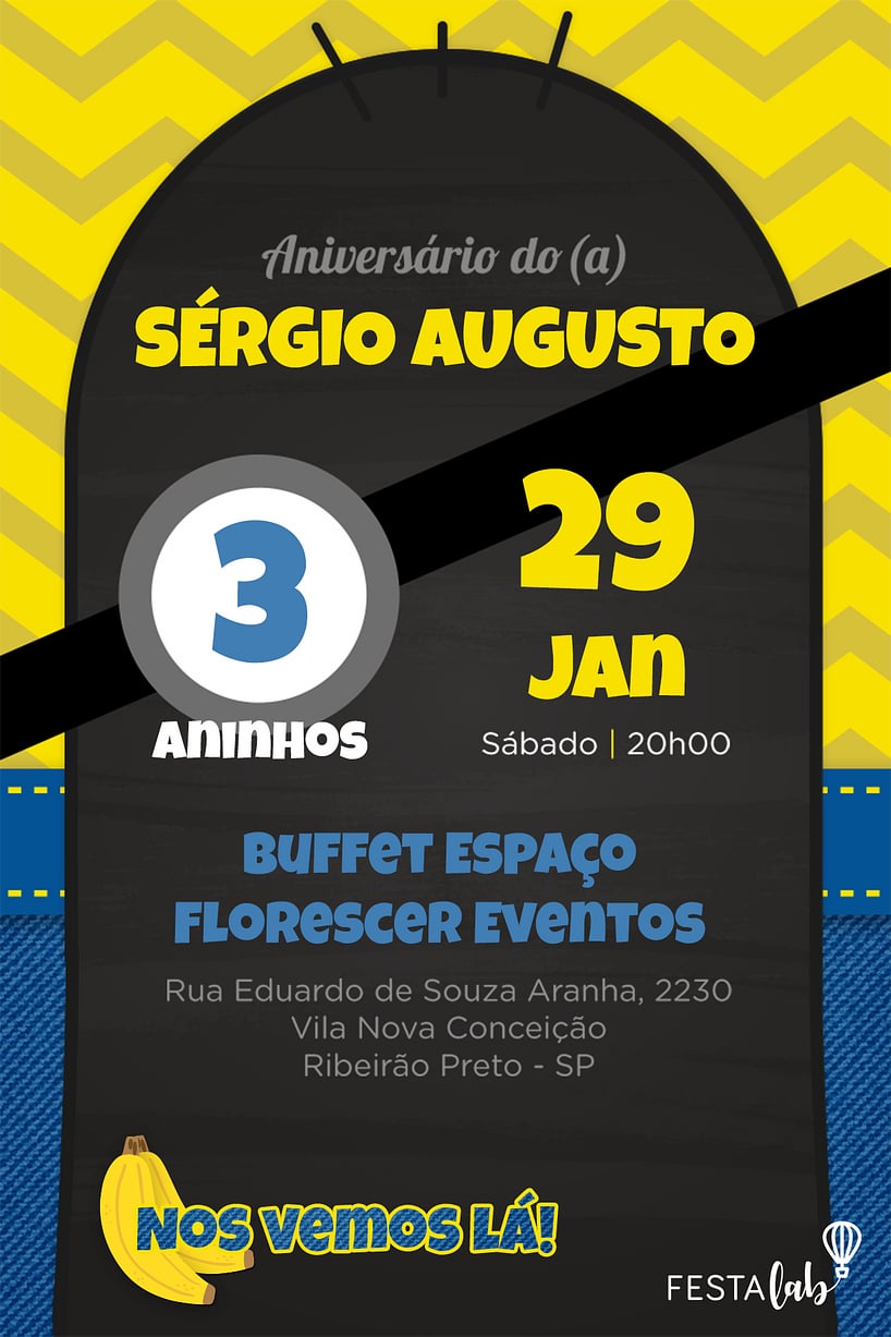 Modelo de Convite de Aniversario - Minions Criar convite de aniversário - Minions| FestaLab