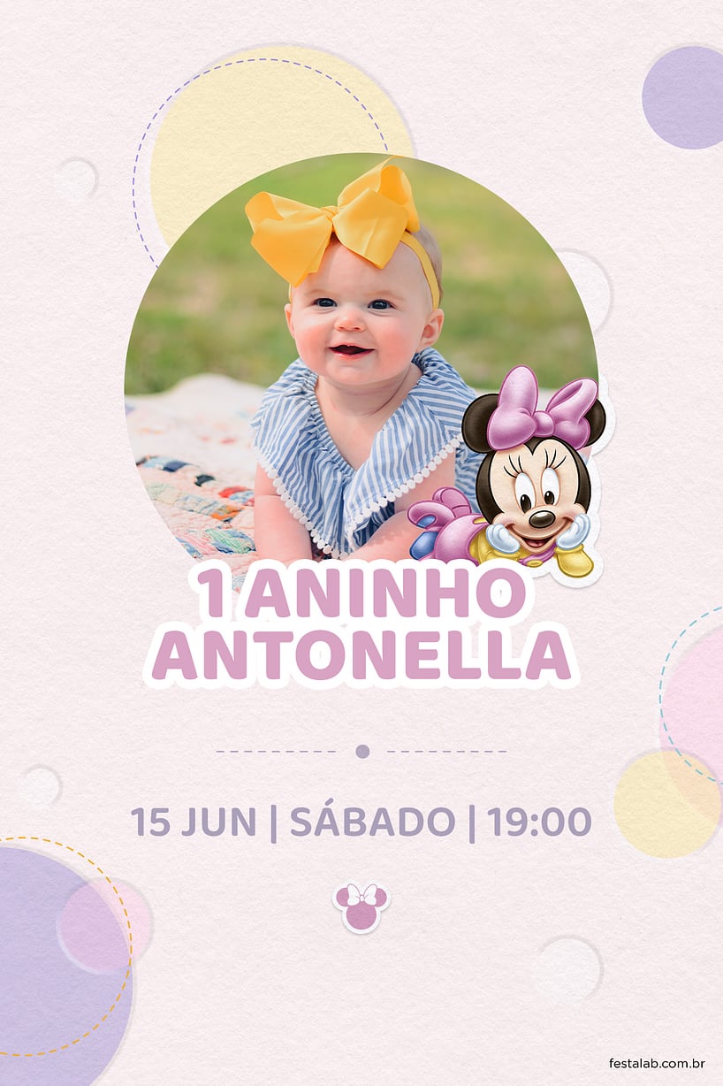 Modelo de Convite de Aniversario - Minnie Baby Criar convite de aniversário - Minnie Baby| FestaLab
