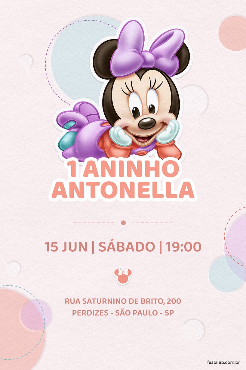 Modelo de Convite de Aniversario - Minnie Baby Rosa Criar convite de aniversário - Minnie Baby Rosa| FestaLab