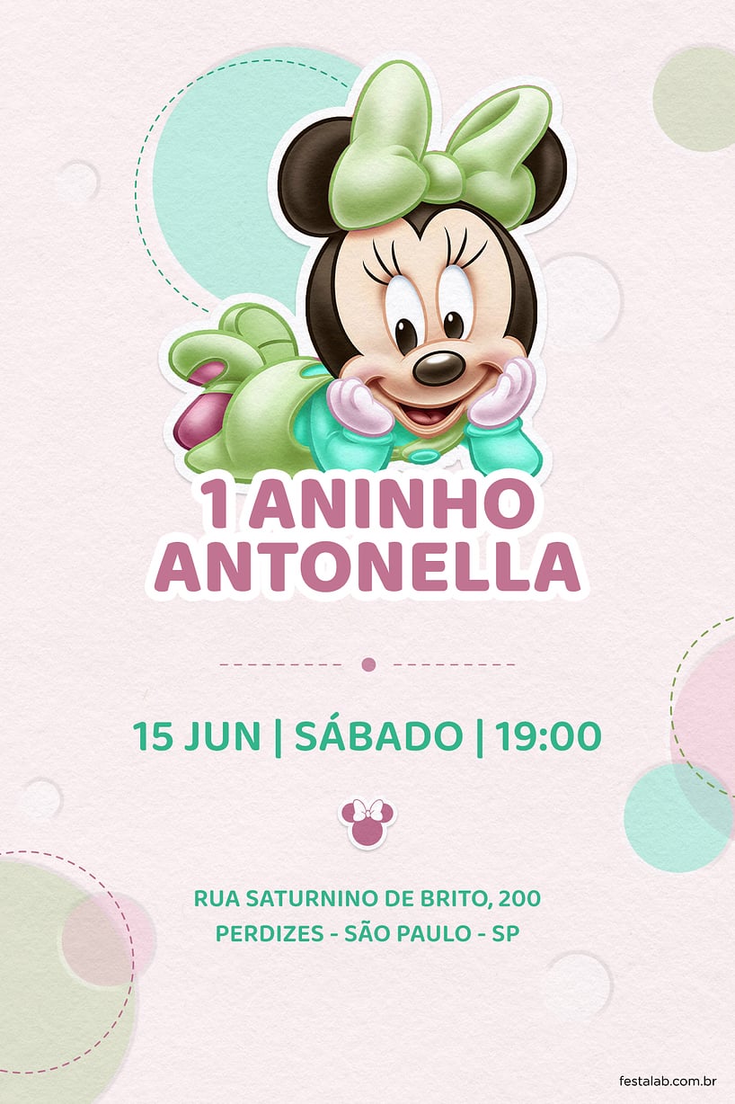 Modelo de Convite de Aniversario - Minnie baby verde Criar convite de aniversário - Minnie baby verde| FestaLab