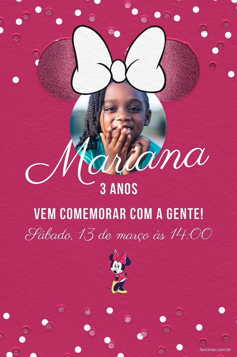 Modelo de Convite de Aniversario - Minnie brilhante Criar convite de aniversário - Minnie brilhante| FestaLab