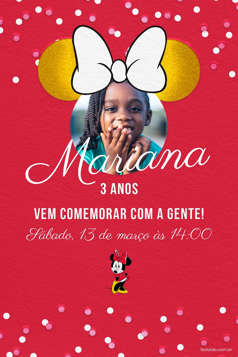 Modelo de Convite de Aniversario - Minnie dourado Criar convite de aniversário - Minnie dourado| FestaLab