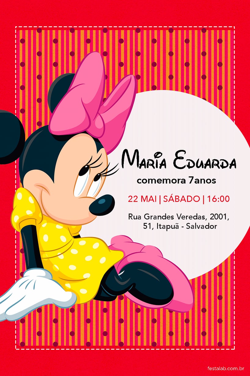 Modelo de Convite de Aniversario - minnie mouse rosa Criar convite de aniversário - minnie mouse rosa| FestaLab