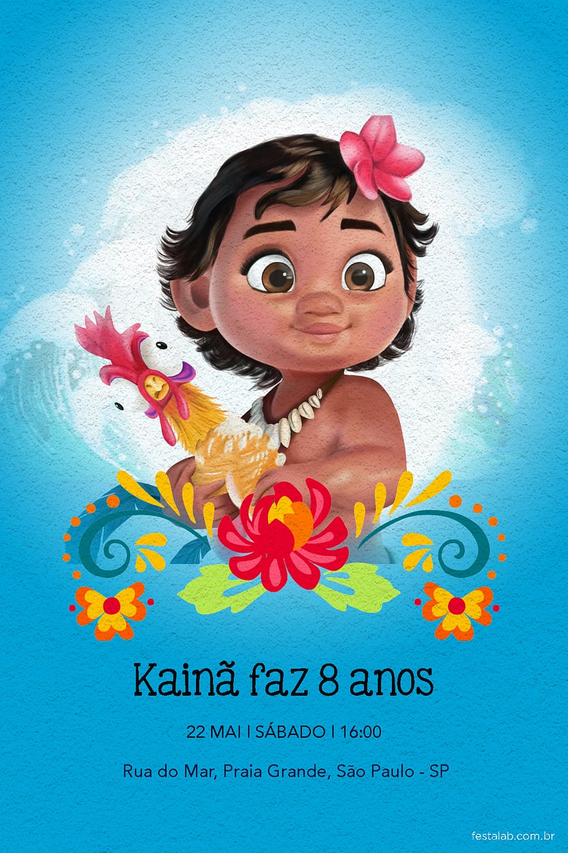 Modelo de Convite de Aniversario - Moana Baby Criar convite de aniversário - Moana Baby| FestaLab
