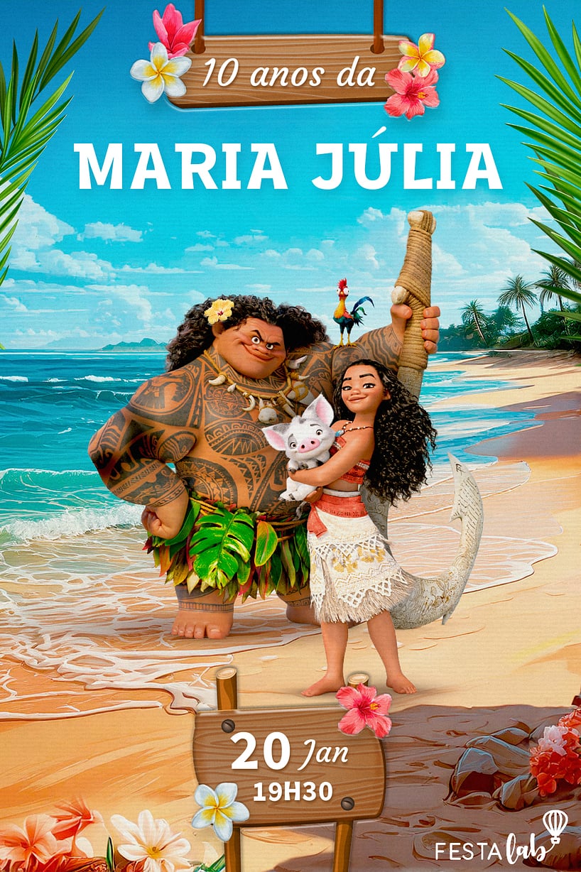 Modelo de Convite de Aniversario - Moana e Maui Criar convite de aniversário - Moana e Maui| FestaLab