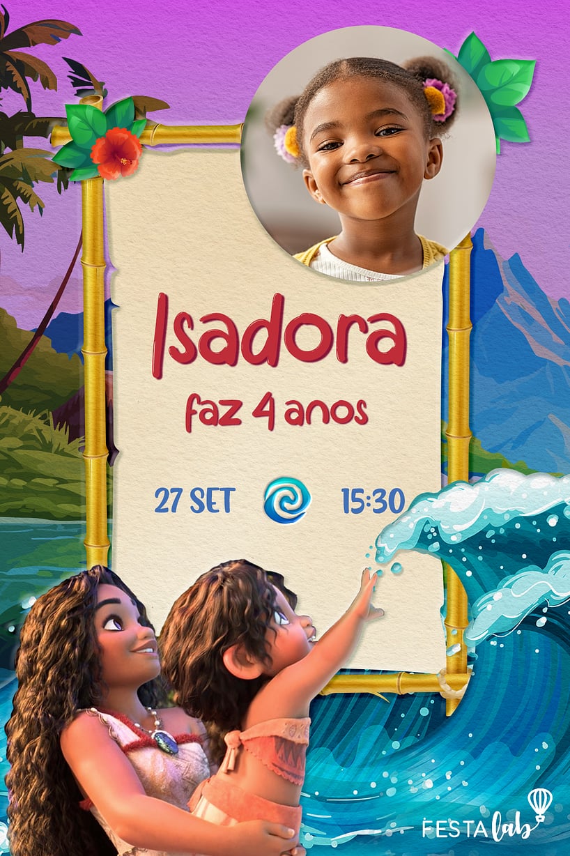 Modelo de Convite de Aniversario - Moana e Simea Criar convite de aniversário - Moana e Simea| FestaLab