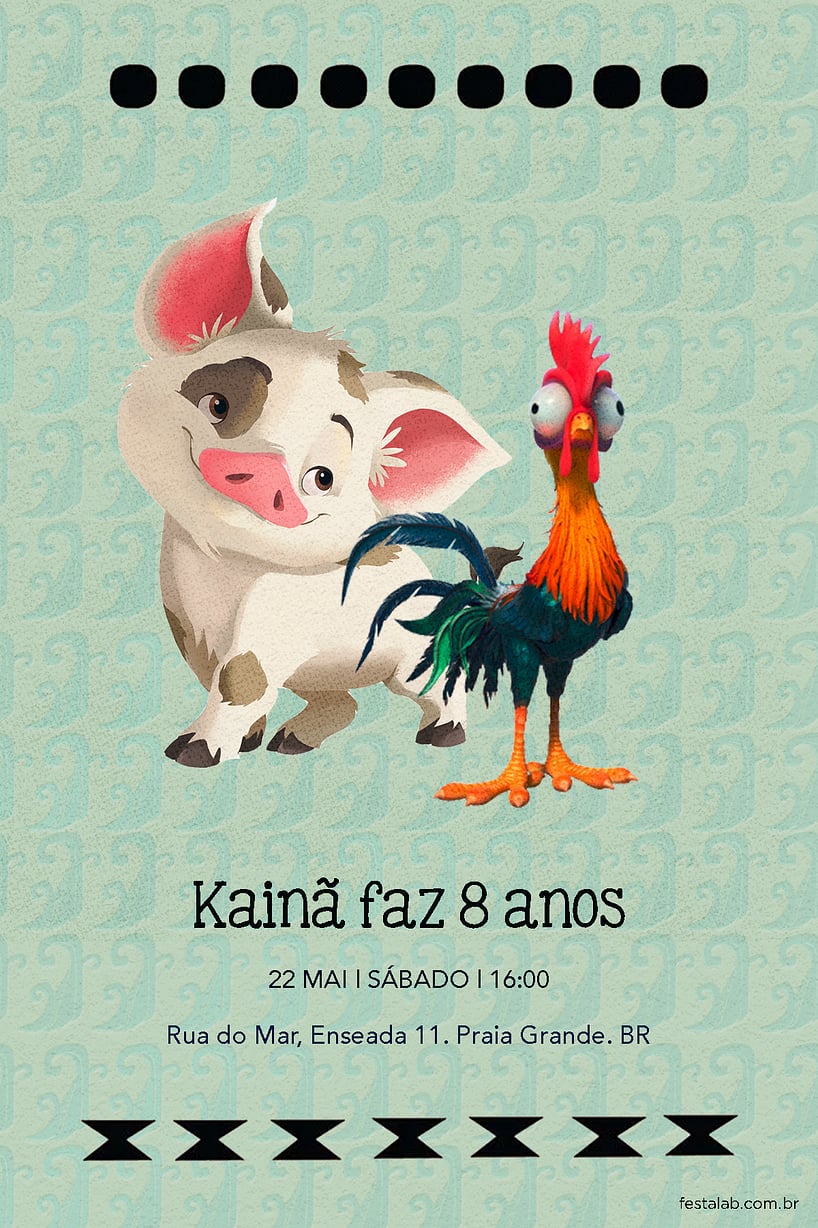 Modelo de Convite de Aniversario - Moana Pets Criar convite de aniversário - Moana Pets| FestaLab