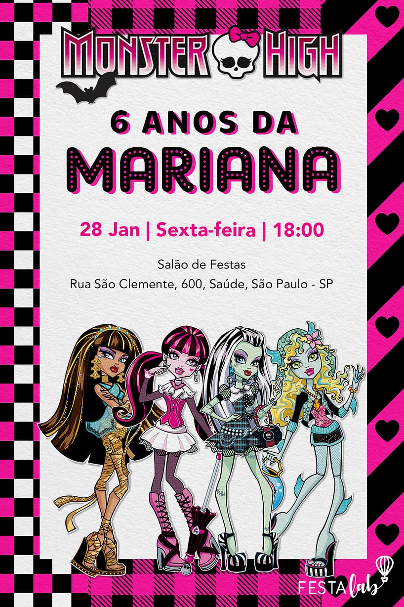 Modelo de Convite de Aniversario - Monster High Criar convite de aniversário - Monster High| FestaLab