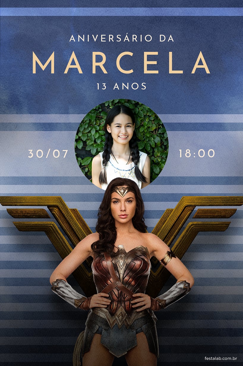 Modelo de Convite de Aniversario - Mulher maravilha - azul Criar convite de aniversário - Mulher maravilha - azul| FestaLab