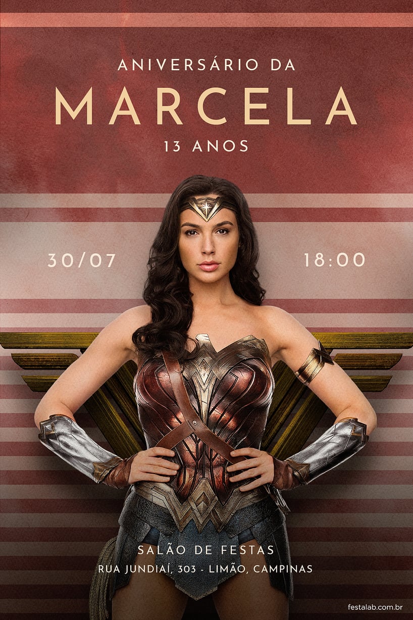 Modelo de Convite de Aniversario - Mulher maravilha - Vermelho Criar convite de aniversário - Mulher maravilha - Vermelho| FestaLab