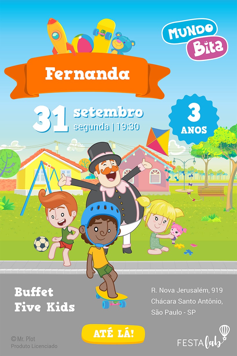 Modelo de Convite de Aniversario - Mundo Bita - Brincadeiras Criar convite de aniversário - Mundo Bita - Brincadeiras| FestaLab