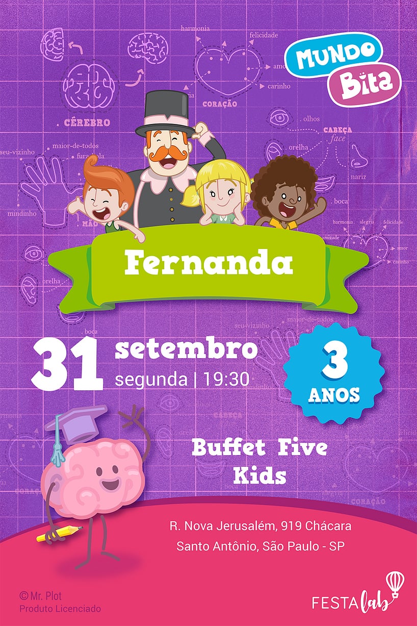 Modelo de Convite de Aniversario - Mundo Bita - Corpo Humano Criar convite de aniversário - Mundo Bita - Corpo Humano| FestaLab