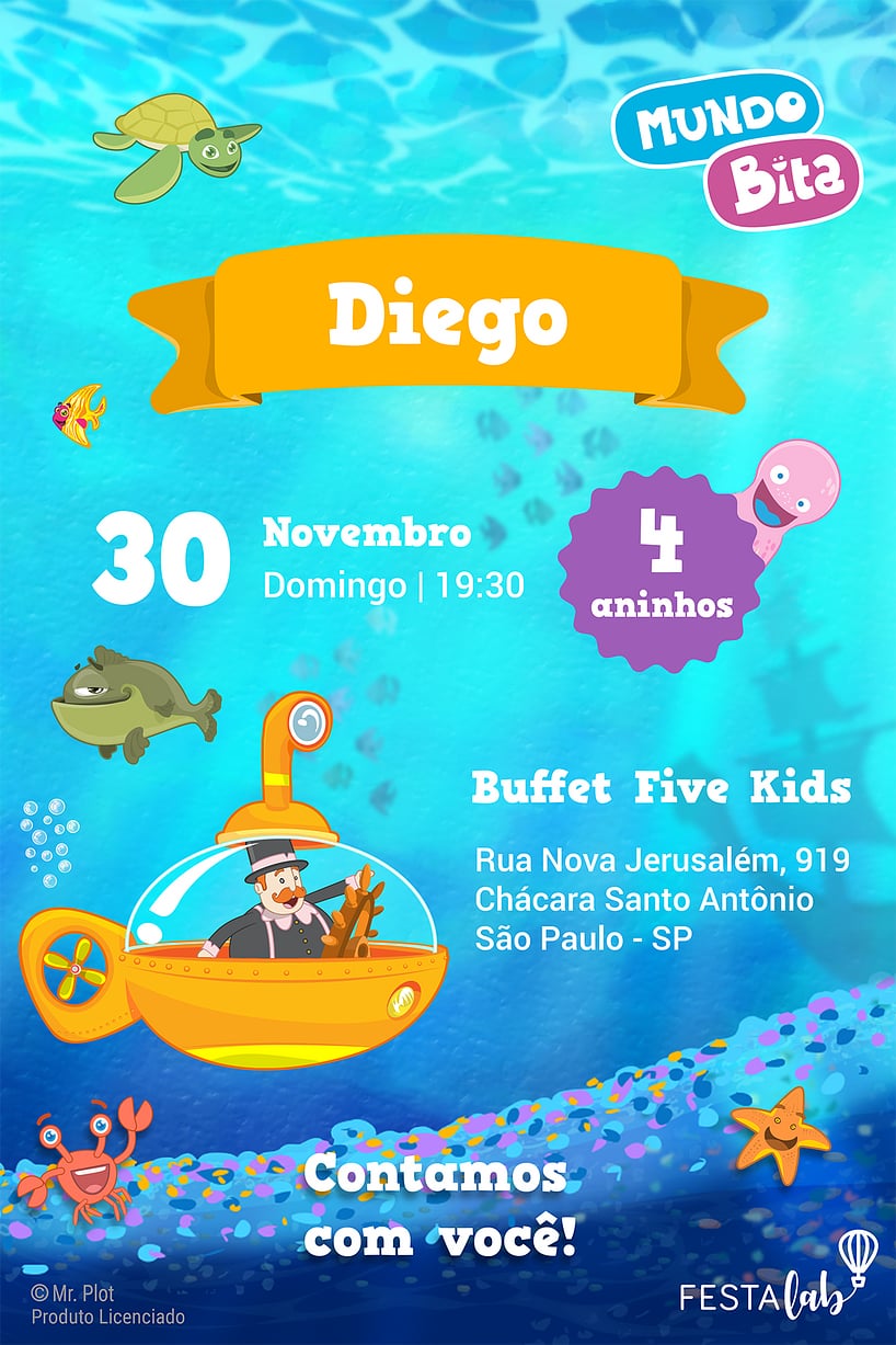 Modelo de Convite de Aniversario - Mundo Bita - Fundo do Mar Criar convite de aniversário - Mundo Bita - Fundo do Mar| FestaLab