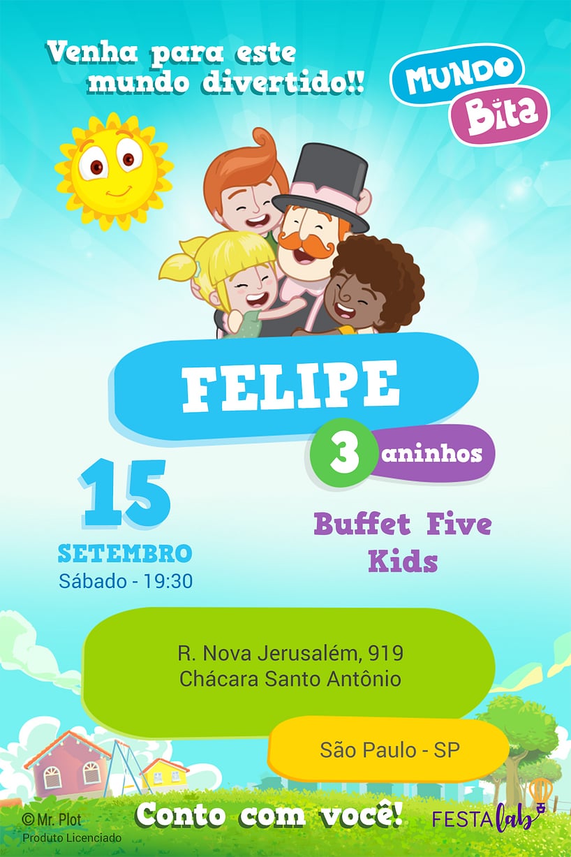 Modelo de Convite de Aniversario - Mundo Bita - Nosso Mundo Criar convite de aniversário - Mundo Bita - Nosso Mundo| FestaLab