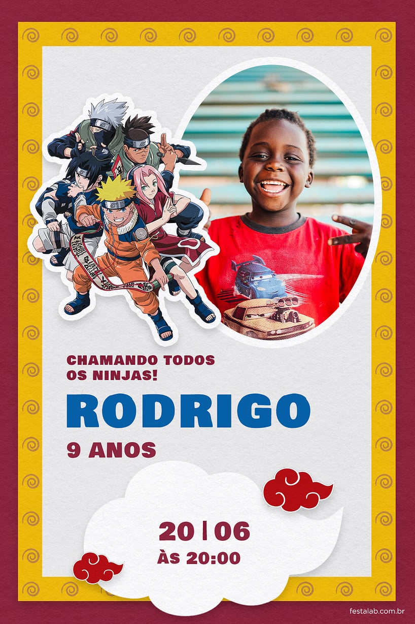 Modelo de Convite de Aniversario - Naruto amarelo Criar convite de aniversário - Naruto amarelo| FestaLab