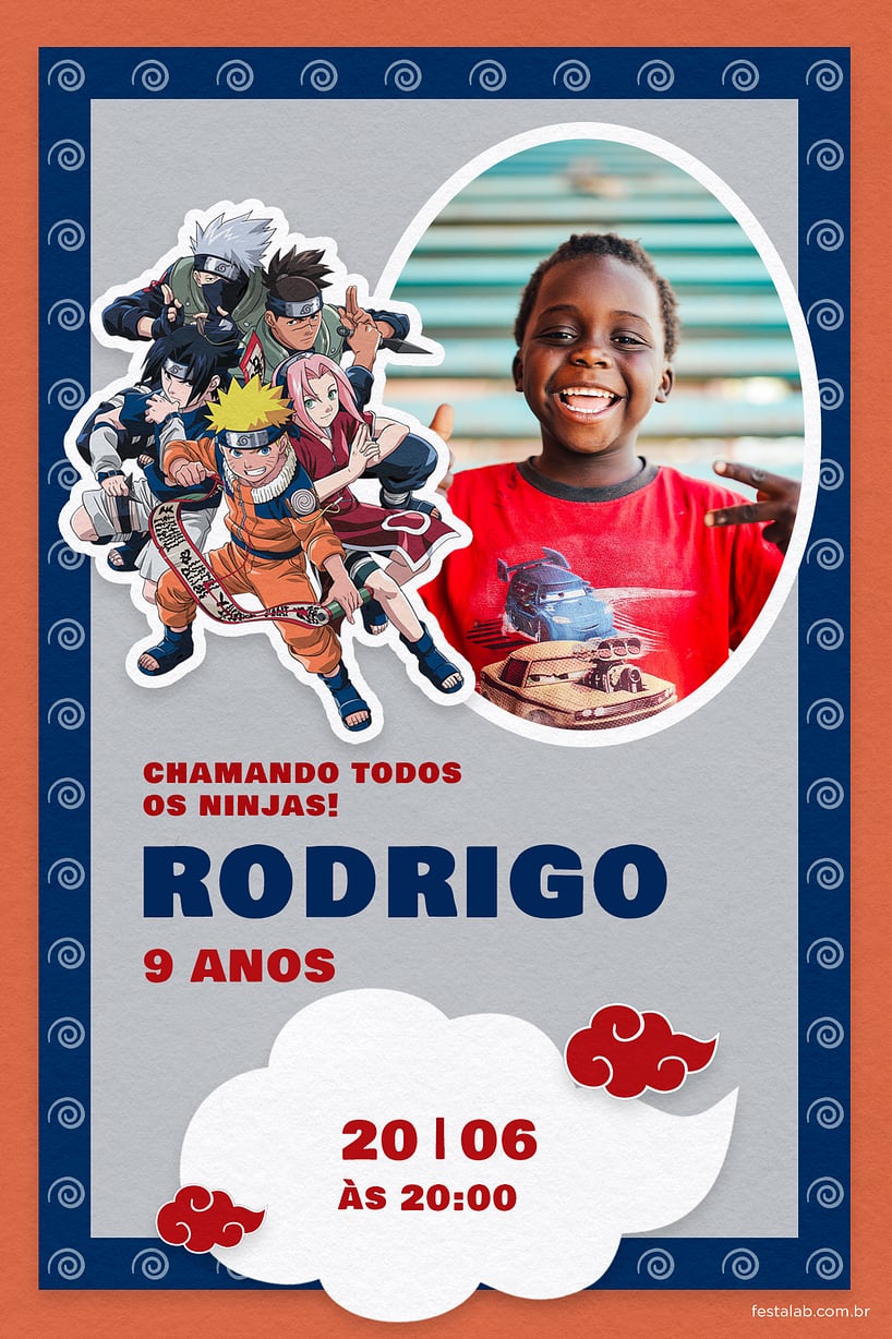 Modelo de Convite de Aniversario - Naruto Laranja Criar convite de aniversário - Naruto Laranja| FestaLab