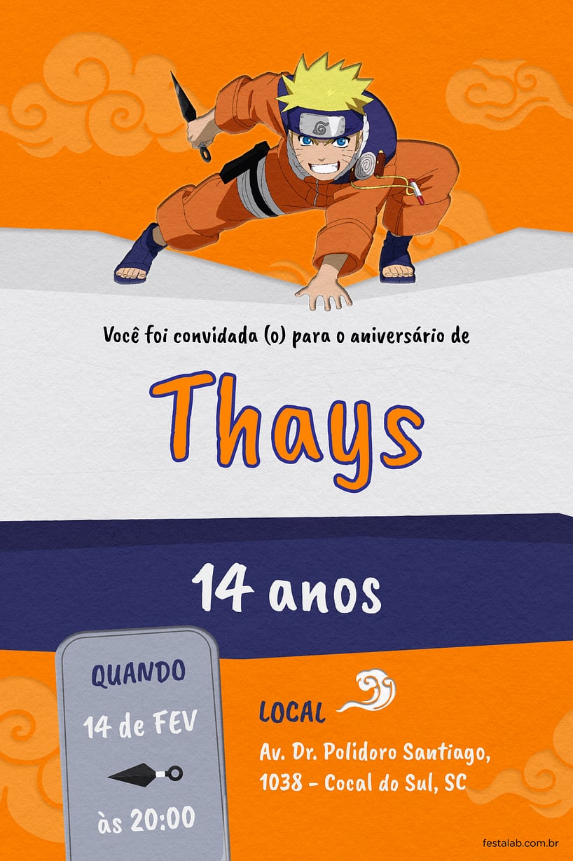 Modelo de Convite de Aniversario - Naruto Uzumaki Criar convite de aniversário - Naruto Uzumaki| FestaLab