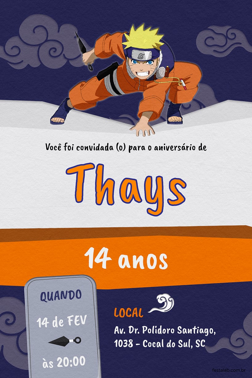 Modelo de Convite de Aniversario - Naruto uzumaki azul Criar convite de aniversário - Naruto uzumaki azul| FestaLab