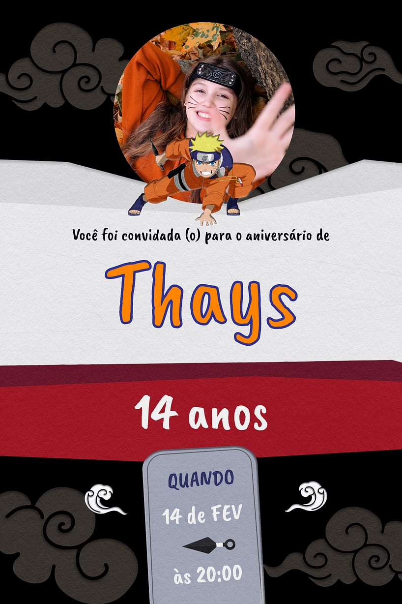 Modelo de Convite de Aniversario - Naruto Uzumaki Preto Criar convite de aniversário - Naruto Uzumaki Preto| FestaLab