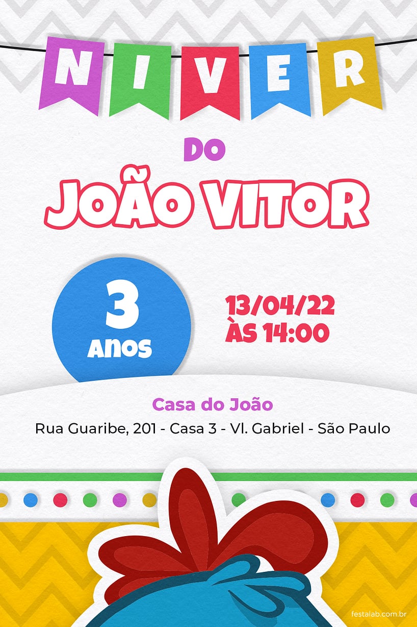 Modelo de Convite de Aniversario - Niver Galinha Pintadinha Amarela Criar convite de aniversário - Niver Galinha Pintadinha Amarela| FestaLab