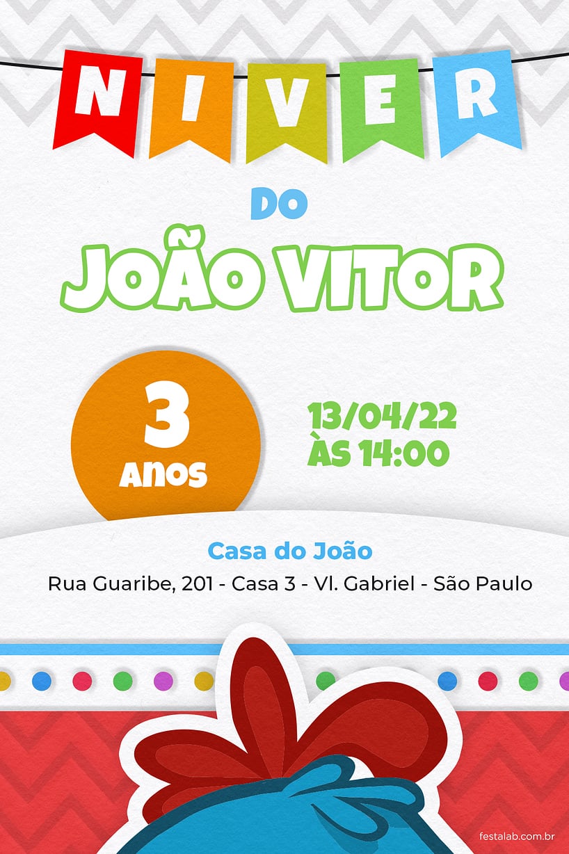 Modelo de Convite de Aniversario - Niver Galinha Pintadinha Vermelho Criar convite de aniversário - Niver Galinha Pintadinha Vermelho| FestaLab