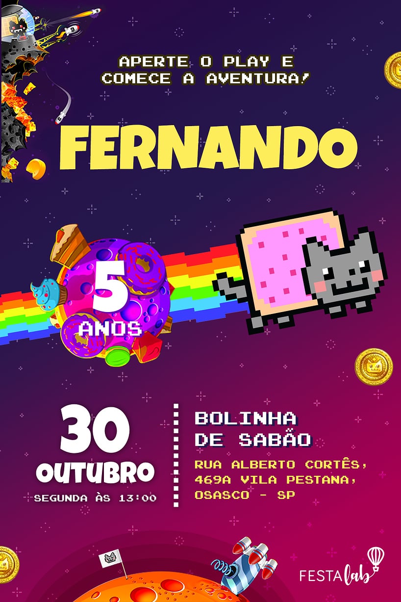 Modelo de Convite de Aniversario - Nyan Cat Criar convite de aniversário - Nyan Cat| FestaLab