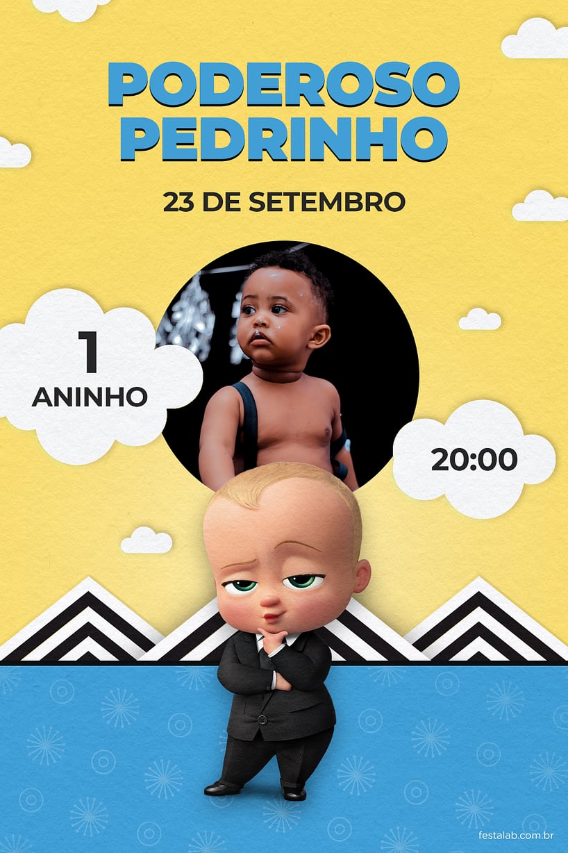 Modelo de Convite de Aniversario - O Poderoso Chefinho Amarelo Criar convite de aniversário - O Poderoso Chefinho Amarelo| FestaLab