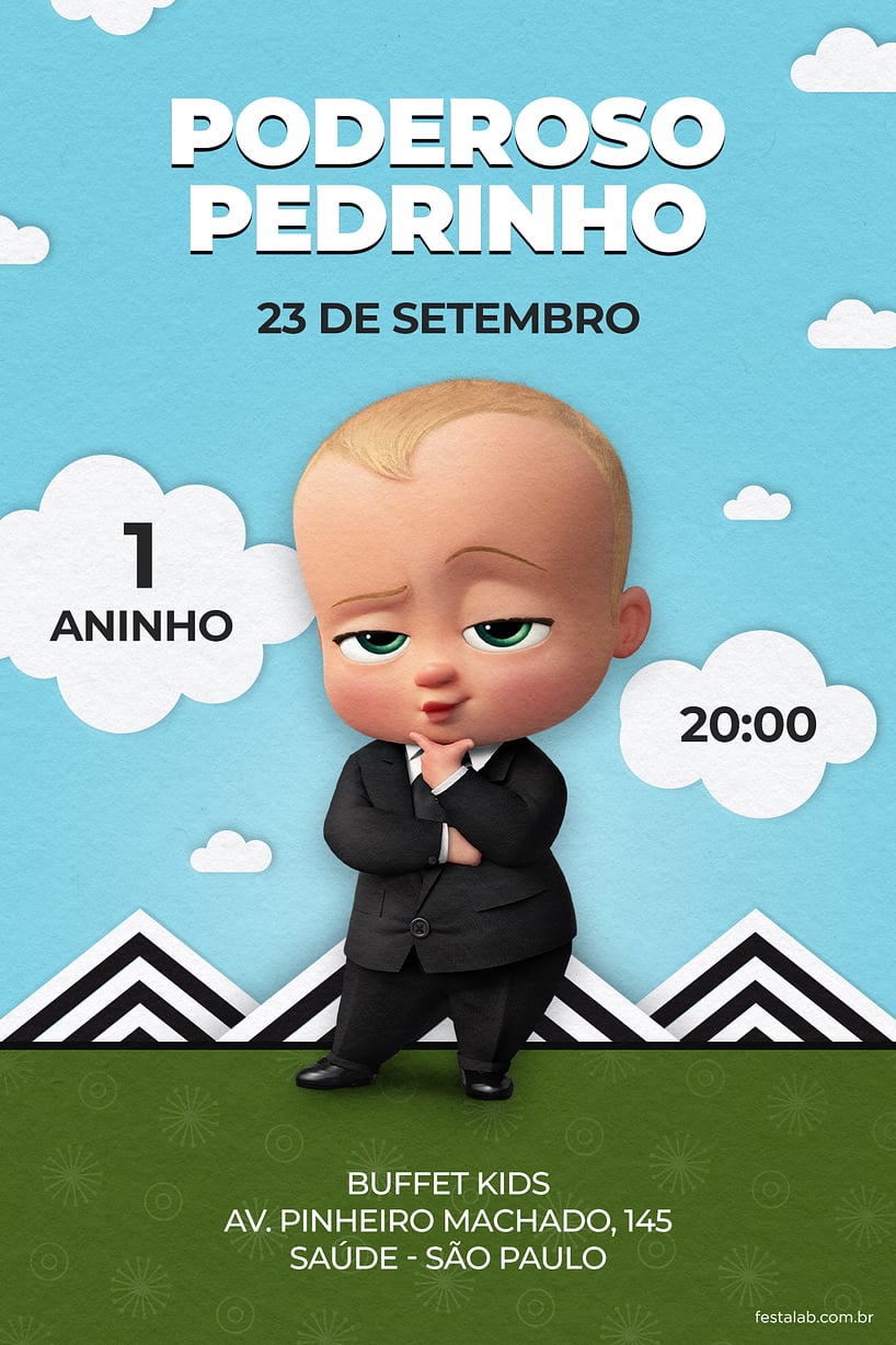 Modelo de Convite de Aniversario - O Poderoso Chefinho Azul Criar convite de aniversário - O Poderoso Chefinho Azul| FestaLab